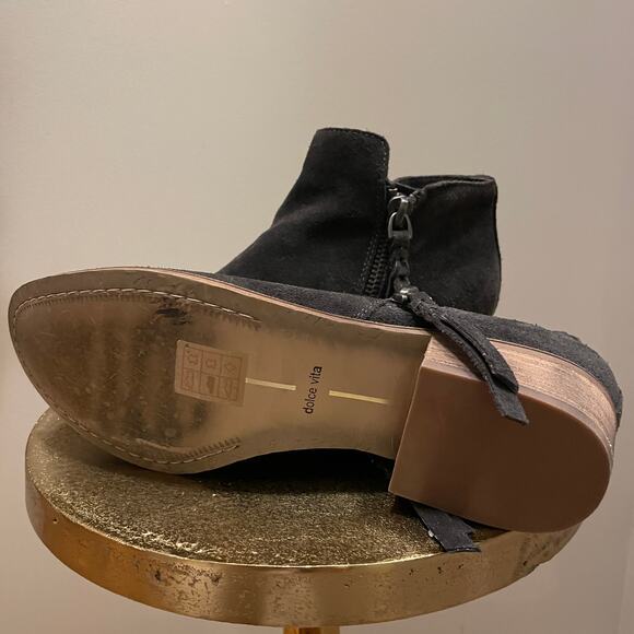 Dolce Vita Sutton Suede Ankle Boots | Gray Tassel, Stacked Heel, Size 10 EUC - Picture 10 of 11